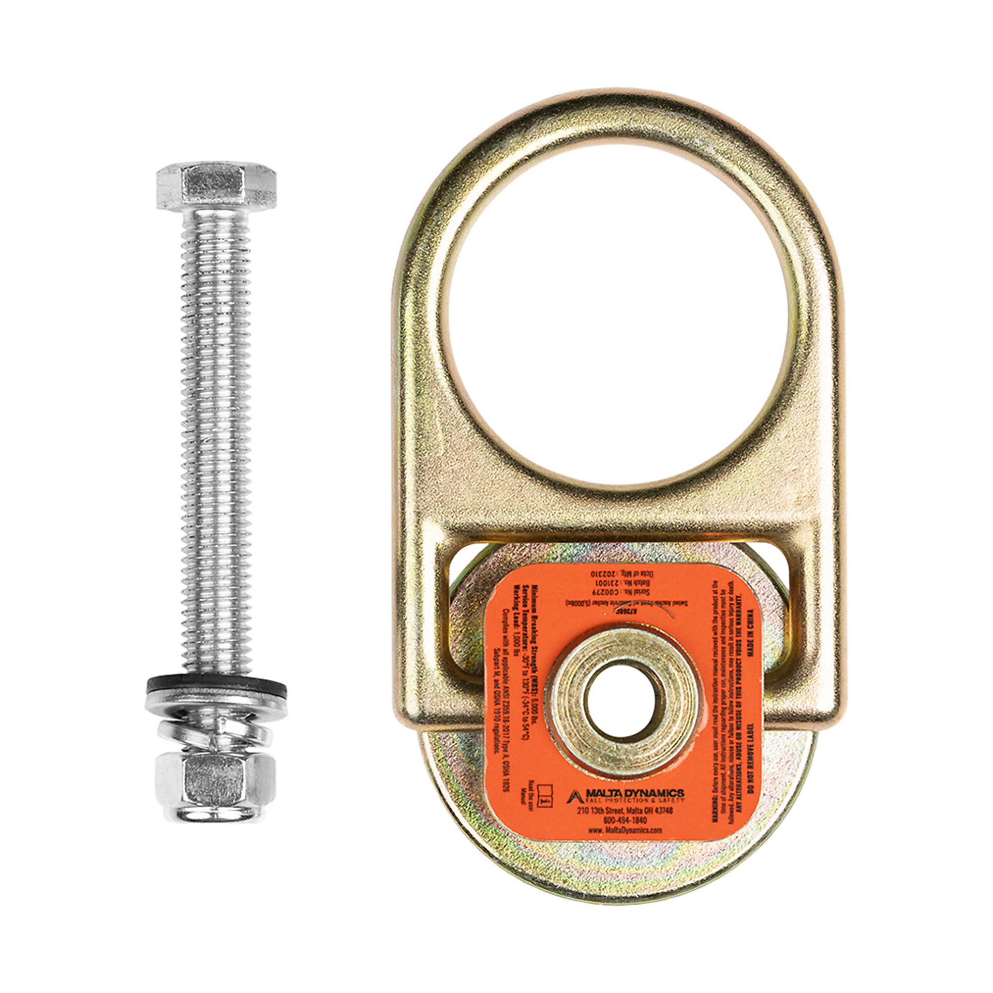 Malta Dynamics 5K Swivel Anchor - Steel, OSHA and ANSI Compliant, 5,000 lb (22kN) Breaking Strength, 310 lb Weight Capacity, Model# A7360